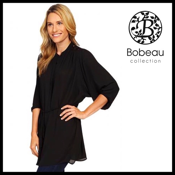 bobeau Tops - BLACK BUTTON DOWN TUNIC CHIFFON SIMMER BLOUSE TOP